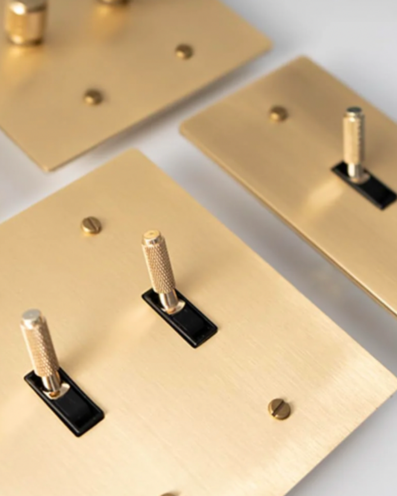 MULTIPLE MODERN UNIQUE DESIGN SWITCHES. BRASS GOLD SWITCHES WITH BRASS GOLD PLATE